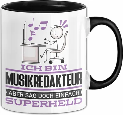 Produktbild von Musikredakteur Geschenk Tasse Ich Bin Musikredakteur Aber Sag Doch Einfach Superheld Lustige Geschenkdiee für Musikredakteur Kaffee-Becher (Schwarz)