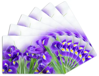 Produktbild von Wallario Frühstücksbrettchen 6er Set aus Glas, je 14 x 23 cm, mit rutschfesten Füßen, Motiv Abstrakte blaue Schwertlilien in Nahaufnahme