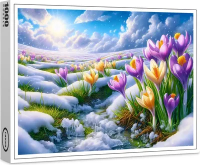Image de puzzle premium raxxa "L'éveil du printemps : Crocus multicolores dans la neige", 1000 pièces