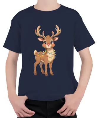 Produktbild von Weihnachtsrentier Lichterkette niedlich Cartoon Kinder Geschenk Kinder T-Shirt, Navy, 140
