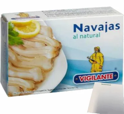 Produktbild von Vigilante Messerscheidemuscheln im eigenen Saft (115g Dose) + usy Block