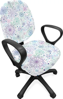 Produktbild von ABAKUHAUS Winter Bürostuhl Schonbezug, Pastell Schneeflocken Joyful, dekorative Schutzhülle aus Stretchgewebe, Blau, Grün, Lavendel