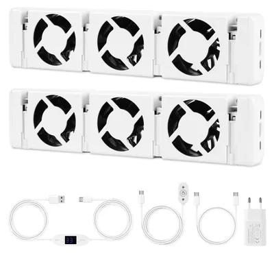 Produktbild von Vigevee Heizkörperlüfter 3 Lüfter 2er Set, einstellbarer Thermostat 0–60 °C, Temperatursensor, Magnetisch, Weiß