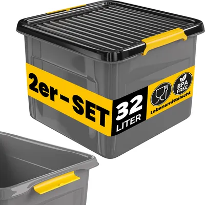 Produktbild von MONZANA® 2x Aufbewahrungsbox 32L mit Deckel 40kg belastbar Kunststoff BPA frei Klickverschluss stabil flexibel stapelbar blickdicht Keller Garage Box