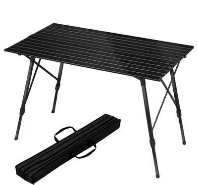 Image de Table de camping en aluminium pour 4 à 6 personnes, avec sac de transport. Couleur : noir. Dimensions : 68,5 x 120 x 59-78,5 cm