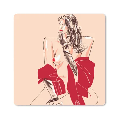 Produktbild von MuchoWow® Mauspad Mousepad Frau - Porträt - Pastell - Rot 30x30 cm - Mousepads - Maus Mat - Pad - Mausunterlage - Gaming