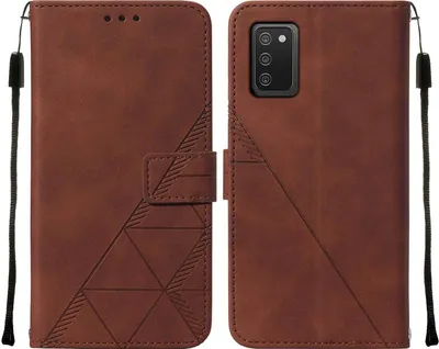 Produktbild von Galaxy A03S Hülle, Schlank Prägung Flip Leder Kartenfächer Schutzhülle mit Ständer für Samsung Galaxy A03S Braun