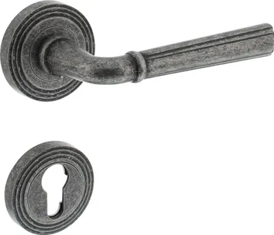 Produktbild von Antik Graue Rosettengarnitur Türgriff Türdrücker massiv Zamak Vintage Stil Türklinke Profilzylinder
