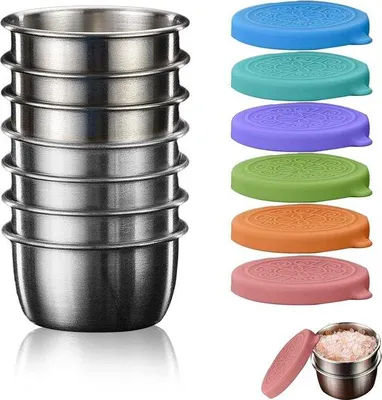 Zdjęcie produktu dla Mini pojemnik na sosy ze stali nierdzewnej, 50 ml, wielokrotnego użytku, mała puszka
