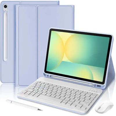 Image de Coque Clavier pour Samsung Galaxy Tab S10 FE / S10 Lite / S9 FE - Lavande avec Clavier Bluetooth + Souris + Stylet