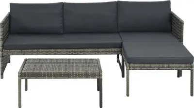 Produktbild von vidaXL 3-tlg. Garten-Lounge-Set mit Auflagen Poly Rattan Grau