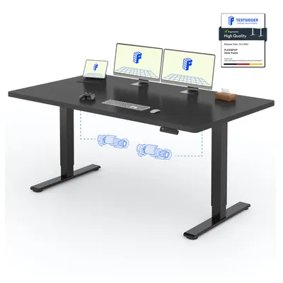 Image de FLEXISPOT E1 Pro Bureau électrique réglable en hauteur 180x80cm 25MM TABLE D'UNE SEULE PARTIE Double moteur 120KG Capacité de charge 4 mémoires, Noir