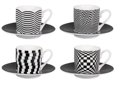 Produktbild von tea4chill Könitz Espresso Tassen Set Optical Illusion. Kaffeetassen mit je 65ml aus Porzellan. Espressotassen modern, schwarz, lustig