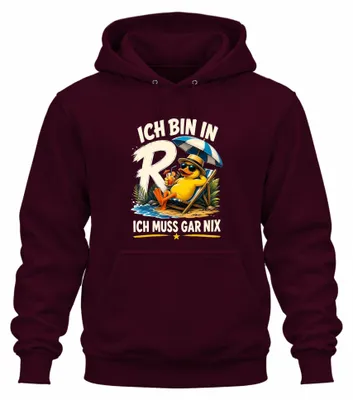 Immagine prodotto di Sono in pensione. Felpa con cappuccio, scritta "Non devo fare niente", sarcasmo, colore bordeaux, taglia M