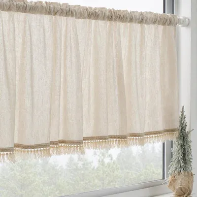 Produktbild von Vorhänge aus Leinen mit Rüschen – Küchenvorhänge mit Rüschen – Rustikale Vorhänge im Landhausstil – Kurze Vorhänge für die Küche – Badezimmer – Schlafzimmer