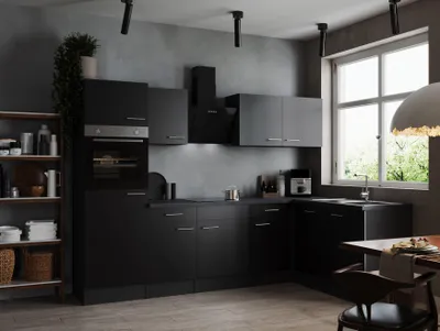 Produktbild von L Küche Küchenzeile Winkelküche Grau Matt Schwarz Oliver 280 x 172 cm Respekta