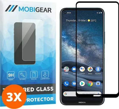 Produktbild von Mobigear Premium 9.98 Nokia 8.3 Panzerglas Gehärtetes Glas Displayschutz - Hüllenfreundlich - Schwarz (3er Pack)