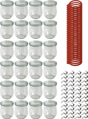 Produktbild von 24x Weck Sturzgläser mit Deckel - Einmachglas - 220 ml - Einweckglas inkl. Gummiringe und Weckklammern - Zum Aufbewahren, Servieren & Konservieren