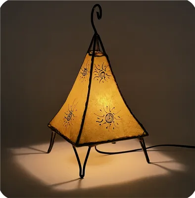 Produktbild von Orientalische Lampe Hennalampe marokkanische Lederlampe Tischleuchte Stehleuchte Pyramide Sonne 35-38cm, gelb