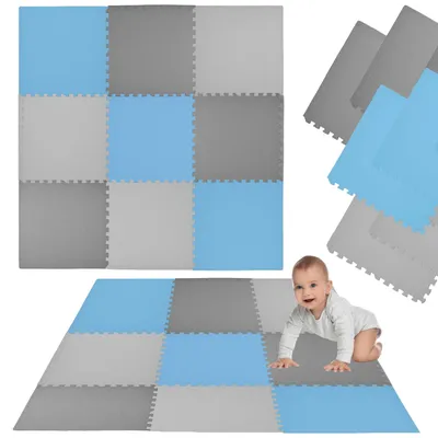Produktbild von Humbi Schaumstoff-Puzzlematte Eva für Babys und Kinder Spielmatte Fitnessmatte Schutzmatte Schwimmbadmatte Bodenschutz 60 x 60 x 1 cm, 9 Stück, blau,