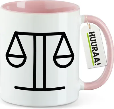 Produktbild von Huuraa Kaffeetasse Waage Sternzeichen Symbol 330ml Rosa Keramik Kaffeebecher Geschenkidee