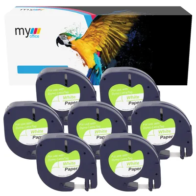 Produktbild von 7x Schriftband LT 59421 My Office für DYMO Schwarz auf Weiß LetraTag LT100H
