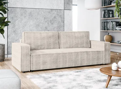 Image de AX LIVING Aydin Cord Canapé 3 places avec fonction sommeil creme 238cm