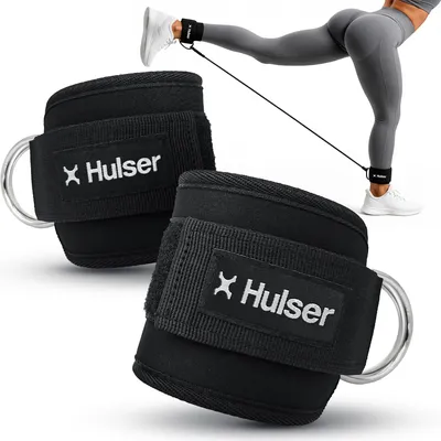 Produktbild von Hulser Fußschlaufen – 2 Stück – Schwarz – Ankle Straps für Fitness Training am Kabelzug – Cuff für Krafttraining z. B. Kickbacks