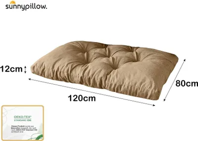 Produktbild von sunnypillow Palettenkissen für Gartenmöbel - Sitzkissen 120 x 80 cm - Palettenauflage für Palettensofa - Palettenpolster, Sitzpolster für Palettenmöbel - Gesteppte Gartenkissen - Kissen Beige