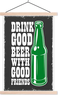 Produktbild von MuchoWow® Textilposter Mancave - Bier - Vintage - Flasche 40x60 cm mit holzfarbenen Rahmen - Poster
