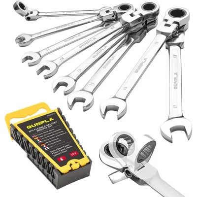 Productafbeelding van Ratelsleutelset, 8-delig, CR-V, metrisch, 8-17 mm, 72 tanden, 180° flexibel