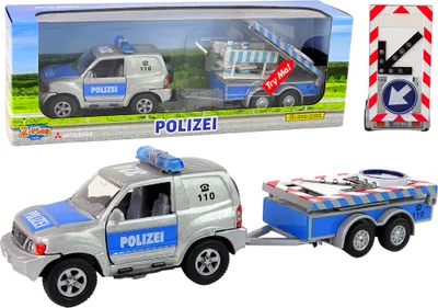 Produktbild von Auto Polizei mit Anhänger Verkehrsschilder Metall HXCL009