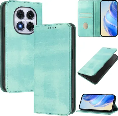 Produktbild von Handyhülle für Redmi Note 14 Pro 4G, Vintage Leder RFID Schutz Kartenfach Standfunktion Magnetische Klapphülle Türkis