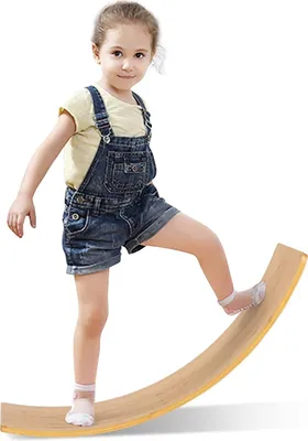 Immagine prodotto di KOMFOTTEU Tavola di equilibrio in legno, tavola oscillante, tavola ricurva per l'equilibrio, tavola di equilibrio con portata fino a 150 kg, tavola in legno per bambini