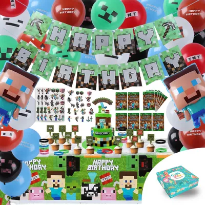 Produktbild von Pixel - Videospiel - Dekoration - Minecraft Game Themen -Deko - Ballons - Girlanden - Party - Armbänder - Tattoos - Mitgebseltüten - Geburtstag Ballon