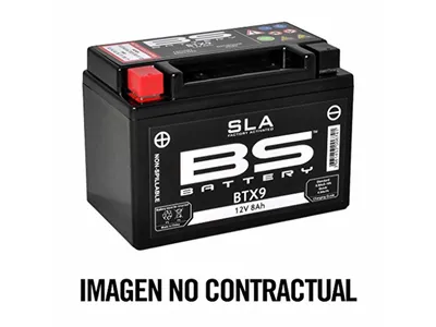 A black BS Battery SLA BTX9 battery is shown on a white background.