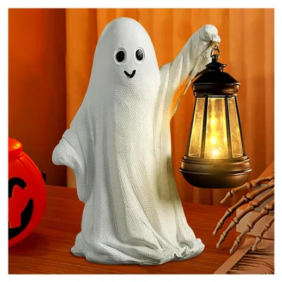 Produktbild von Halloween Statue, Deko Figur Geist mit Laterne, niedliche Geister Skulptur für Halloween Dekoration
