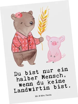 Produktbild von Mr. & Mrs. Panda Postkarte Landwirtin Herz - Weiß - Geschenk, bildkarte, Grußkarte, Ansichtskarte, Ansichtskarten, Spruch, Bäuerin, Lustig, Postkarten, Bauernhof