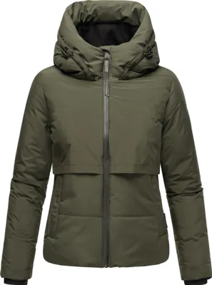 Produktbild von Navahoo Damen Winterjacke Outdoor Jacke Recycelt Vegan Übergangsjacke mit hohem Kragen gefütterte Kapuze Liebesküken XVI Dark Olive Gr: 42 - XL