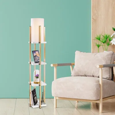 Image de Lampadaire Lampe sur pied Métal Blanc et Doré H 130 cm E27 40 W IP20