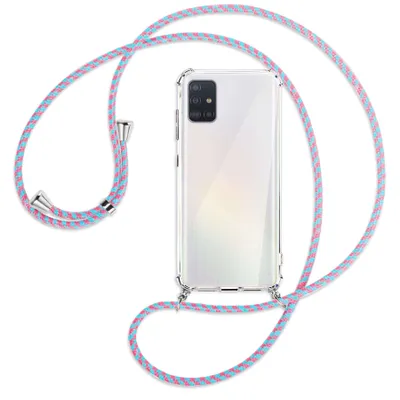 Produktbild von Handykette Backcover-Schutzhülle mit Band (Metall silberfarben) für Samsung Galaxy A51 (A515) - pink/mint