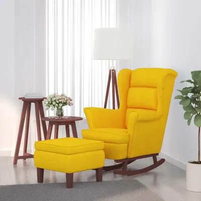 Produktbild von vidaXL Houpací křeslo a stolička s dřevěnými nohami Yellow Velvet