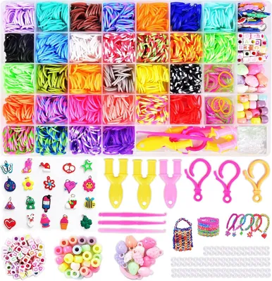 Productafbeelding van Elastiekjes 3000+ loombanden, set 32 kleuren, jongens, rubberen loops, banden, elastieken kinderen, knutselen, armbanden zelf maken
