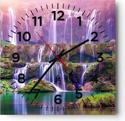 Produktbild von Wanduhr - Quadrat - Glasuhr - Wasserfall Natur - 30x30cm - Schleichendes Uhrwerk - Lautlos - zum Aufhängen bereit - Dekoration Modern - Wanddekoration aus Glas - C4AC30x30-3893
