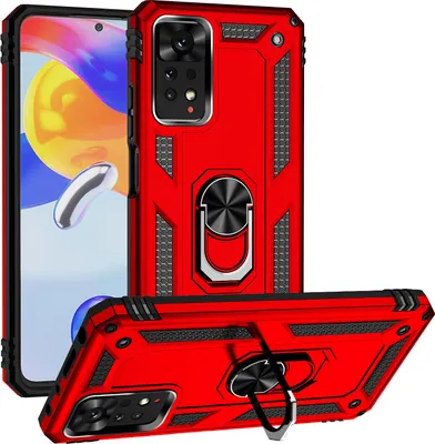 Obrázek produktu pro Pouzdro pro Xiaomi Redmi Note 11 Pro / Note 11 Pro 5G dvouvrstvé robustní, vojenská ochrana pouzdro s držákem prstenu a stojánkem červené
