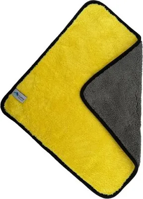 Produktbild von Mikrofaser Auto-Trockentuch 40x40 cm – Kratzfrei & Streifenfrei – Gelb/Grau mit Grauer Reinigungsseite und Gelber Polierseite