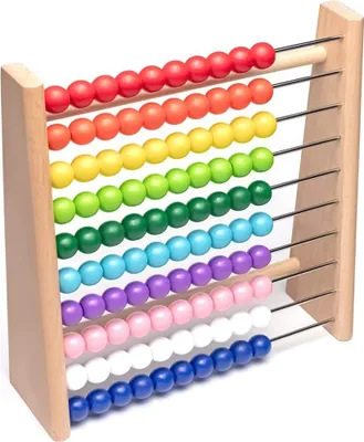 Produktbild von Holz-Abakus für Grundschüler, 100 bunte Kugeln für spielerisches Lernen und Rechenspiele