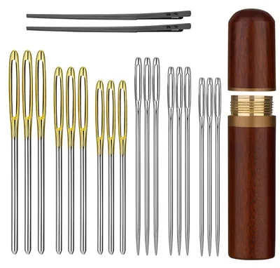 Produktbild von Nähnadeln Set 18 Stück Große Augen Nadeln 2 Lederschnürnadeln Nadelflasche