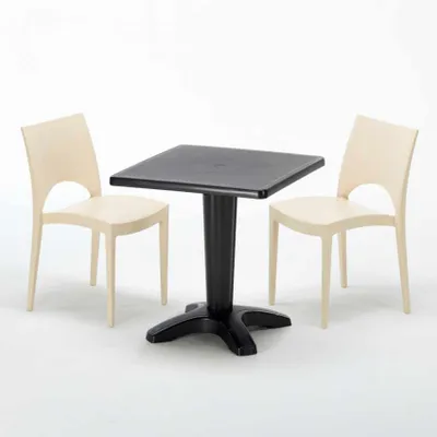 Produktbild von Schwarz Quadratisch Tisch und 2 Stühle Farbiges Polypropylen-Innenmastenset Grand Soleil Paris Aia - Beige