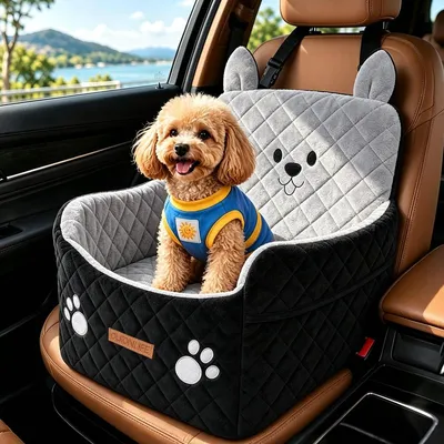 Image de Siège auto pour chien - Pour petits et moyens chiens - Ceinture de sécurité - Noir